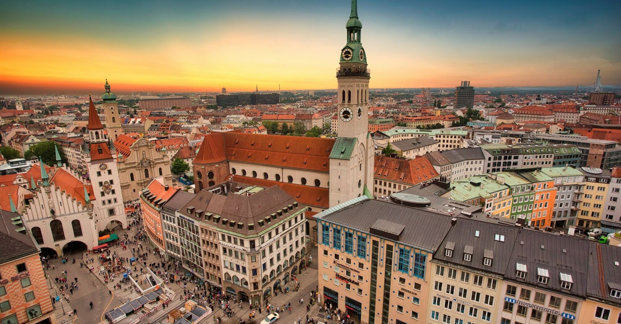 Munich city centre with historic buildings and church tower