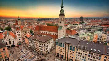 Munich city centre with historic buildings and church tower