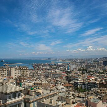 Algiers coastline with port and city skyline