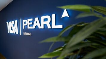 Visa Pearl Lounge sign interior detail