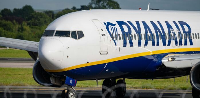 Ryanair aircraft on runway preparing for departure