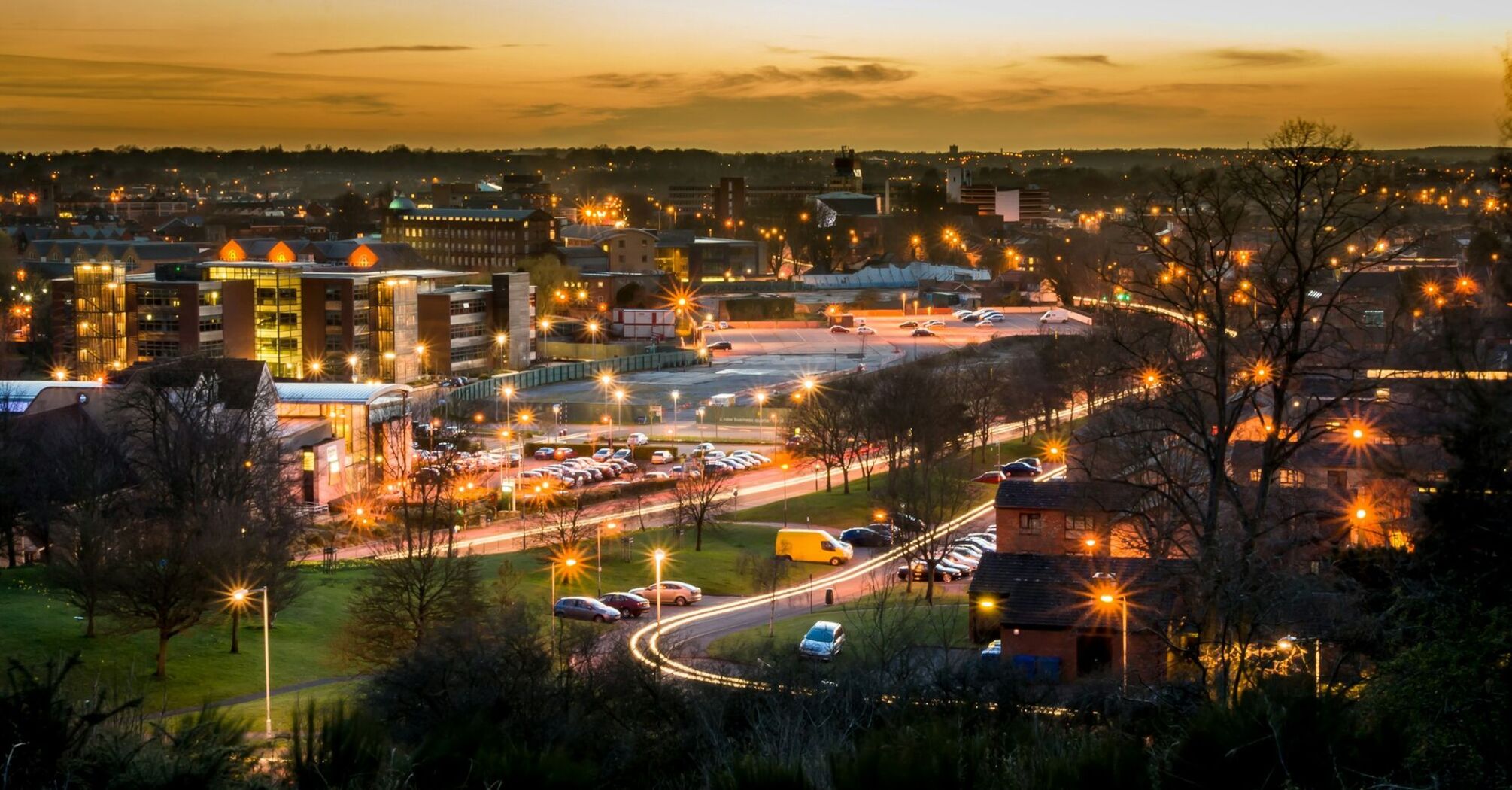 Norwich city lights at dusk