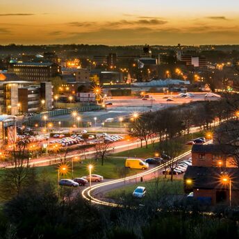 Norwich city lights at dusk