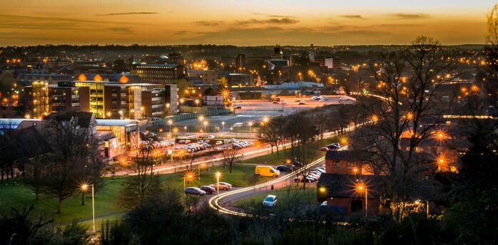 Norwich city lights at dusk