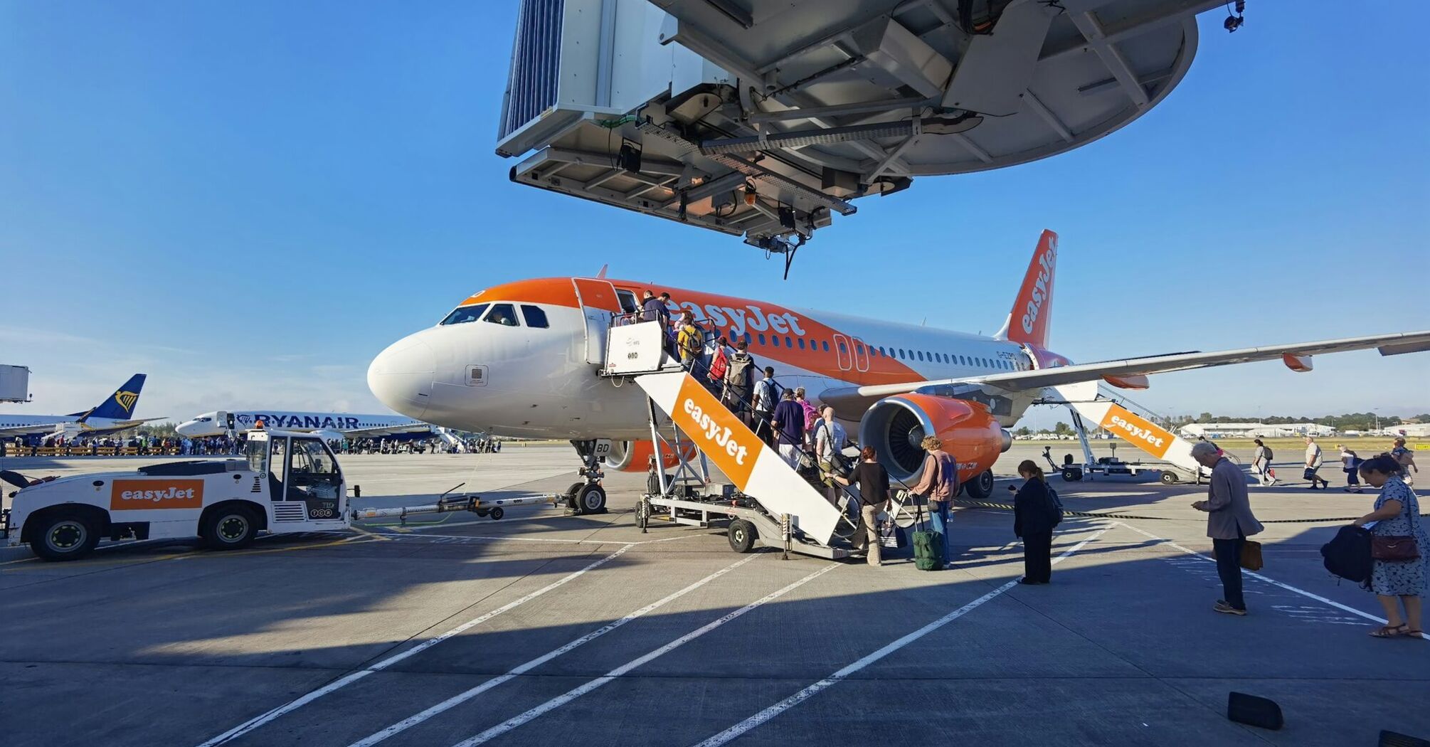 Passengers boarding an easyJet aircraft
