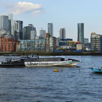 Uber Boat sailing on the River Thames in London