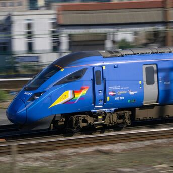 Lumo train travelling on railway tracks