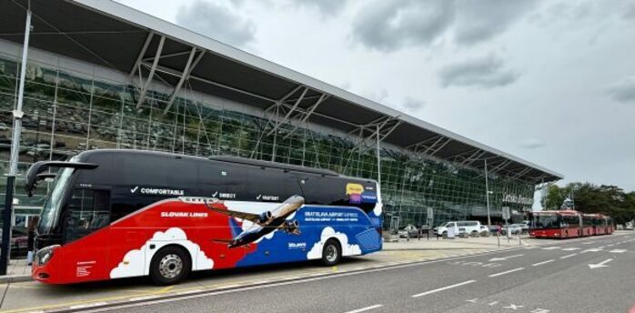 Slovak Lines bus outside Bratislava Airport