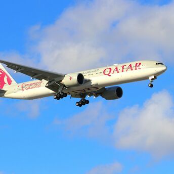 Qatar Airways aircraft flying through the sky