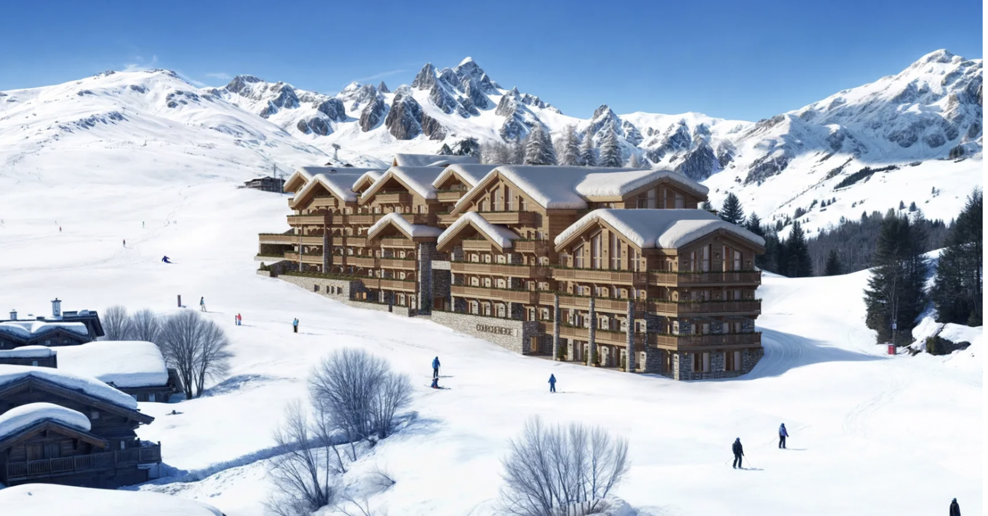 Alpine hotel surrounded by snowy Courchevel slopes