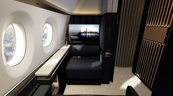 Lufthansa Allegris First Class suite with private seating and large screen