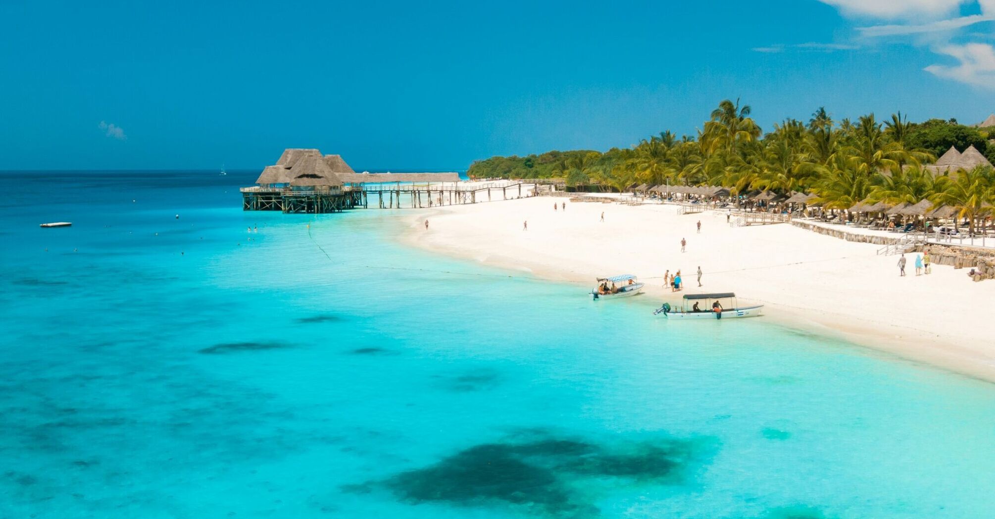 White-sand beach and turquoise sea in Zanzibar
