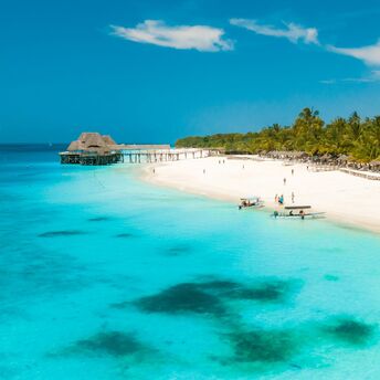 White-sand beach and turquoise sea in Zanzibar