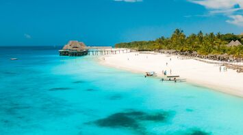 White-sand beach and turquoise sea in Zanzibar