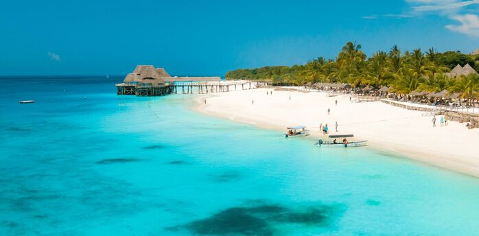 White-sand beach and turquoise sea in Zanzibar
