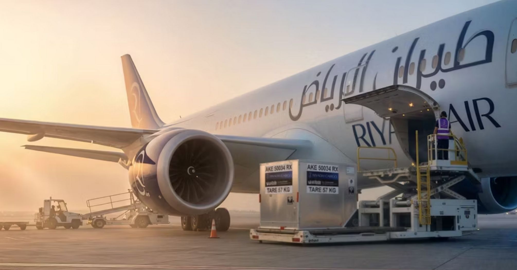 Riyadh Air aircraft being serviced on the airport tarmac