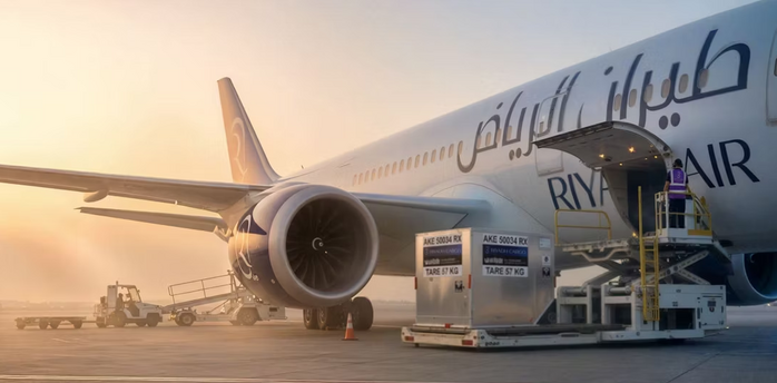 Riyadh Air aircraft being serviced on the airport tarmac