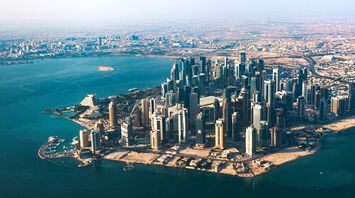 Aerial view of Doha’s waterfront skyline and bay