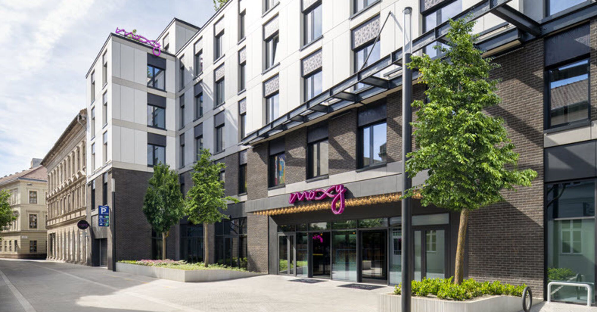 Exterior of Moxy Budapest Downtown on Kazinczy Street
