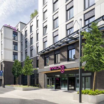 Exterior of Moxy Budapest Downtown on Kazinczy Street