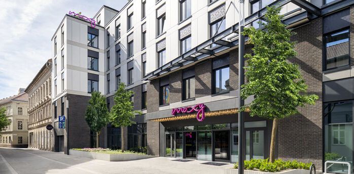 Exterior of Moxy Budapest Downtown on Kazinczy Street