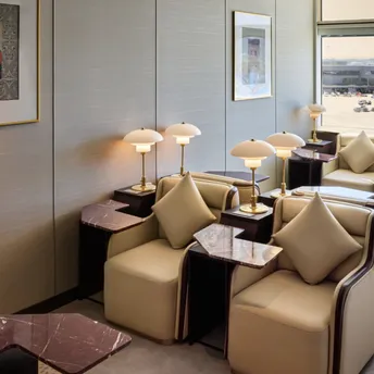 Seating area inside Air India’s Maharaja Lounge