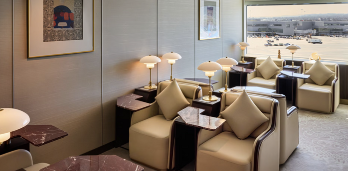 Seating area inside Air India’s Maharaja Lounge