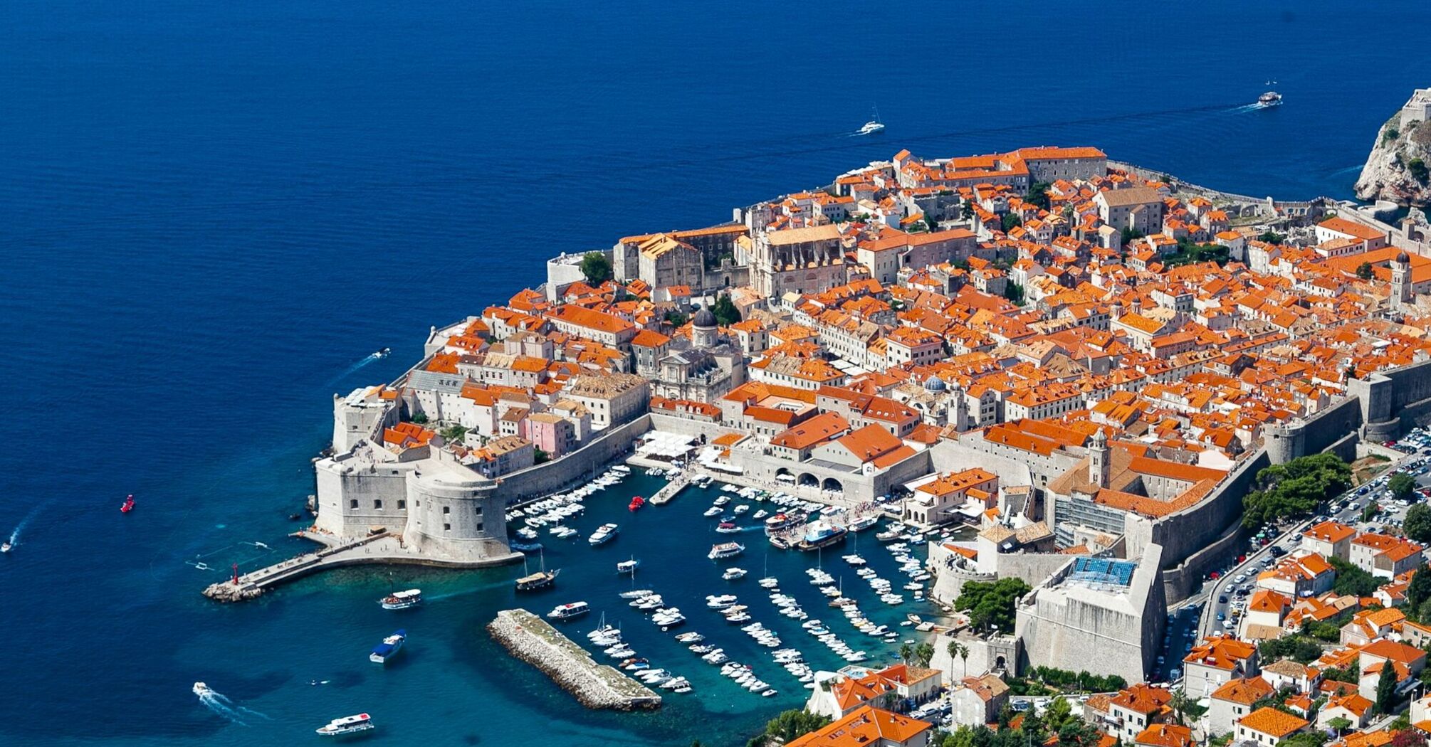 Aerial view of Dubrovnik Old Town and the Adriatic Sea