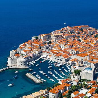 Aerial view of Dubrovnik Old Town and the Adriatic Sea