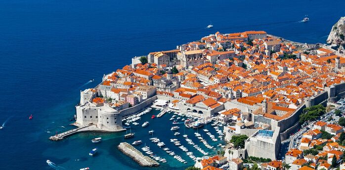 Aerial view of Dubrovnik Old Town and the Adriatic Sea