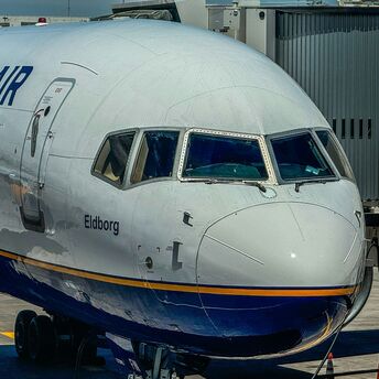 Icelandair aircraft parked at an airport gate