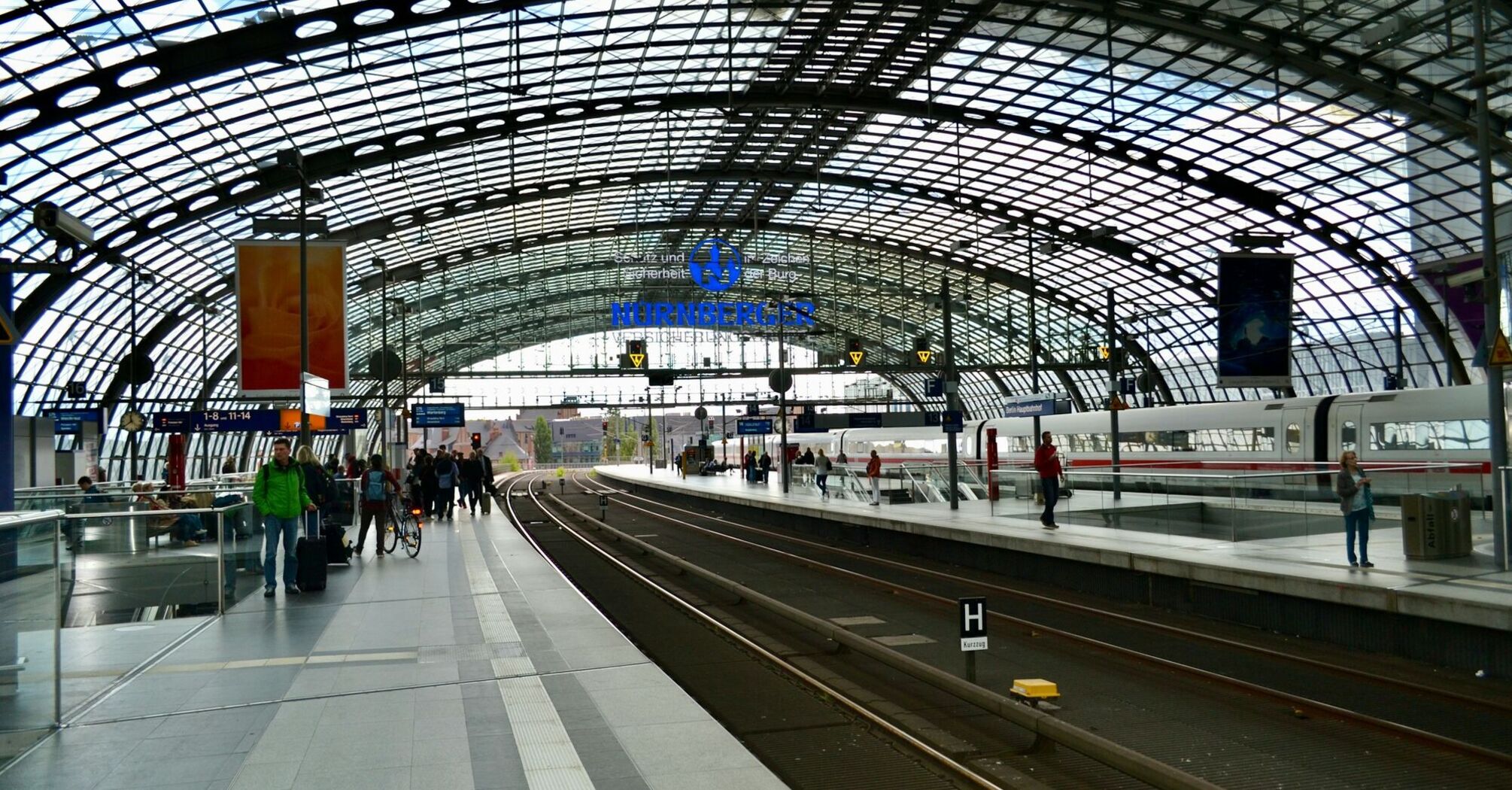 Railway platforms inside a German train station