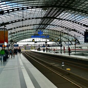 Railway platforms inside a German train station