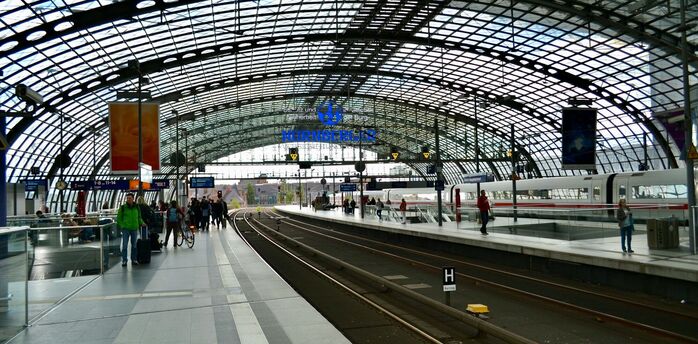Railway platforms inside a German train station