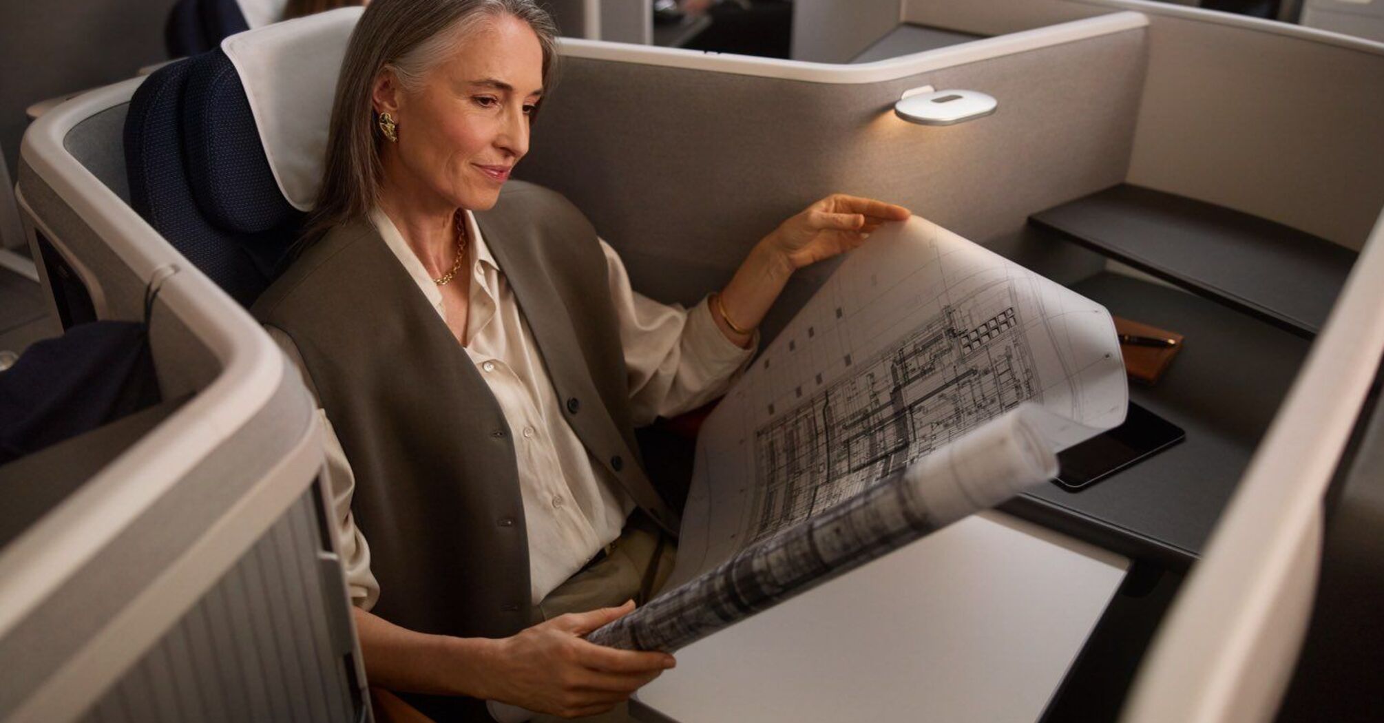 Passenger seated in Lufthansa Allegris business cabin