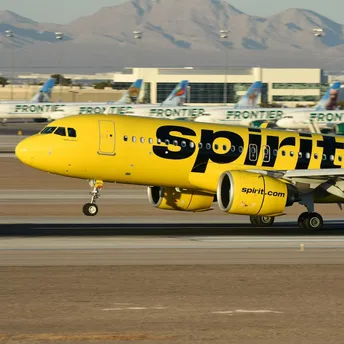 Spirit Airlines aircraft on runway at US airport