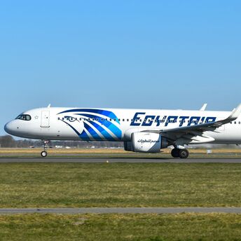 EgyptAir aircraft taxiing on runway