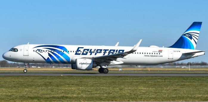 EgyptAir aircraft taxiing on runway