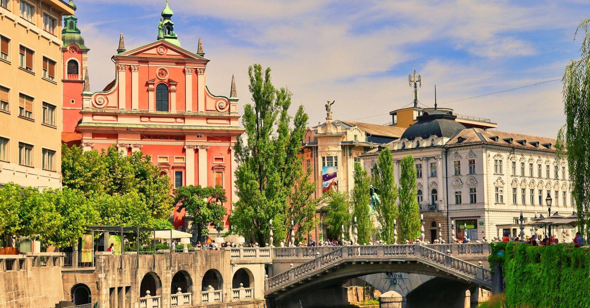 Ljubljana city centre with the Ljubljanica River and historic buildings
