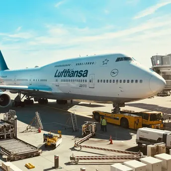 Lufthansa aircraft parked at an airport gate