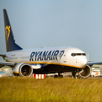Ryanair aircraft on the runway at an airport