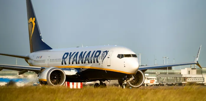 Ryanair aircraft on the runway at an airport