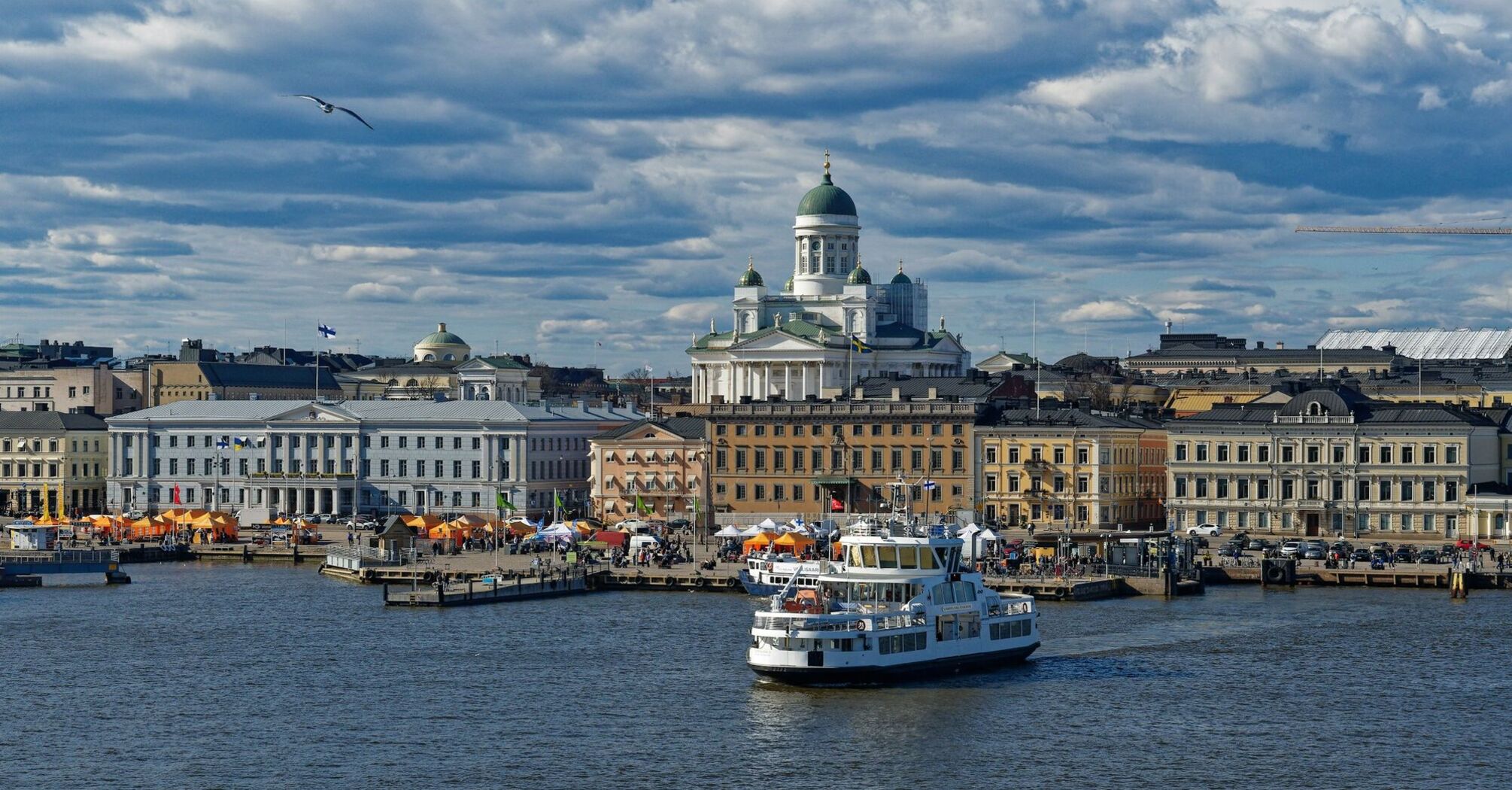 Helsinki Cathedral and Market Square seen from the harbour