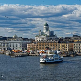 Helsinki Cathedral and Market Square seen from the harbour