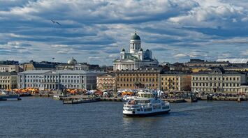 Helsinki Cathedral and Market Square seen from the harbour