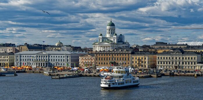 Helsinki Cathedral and Market Square seen from the harbour