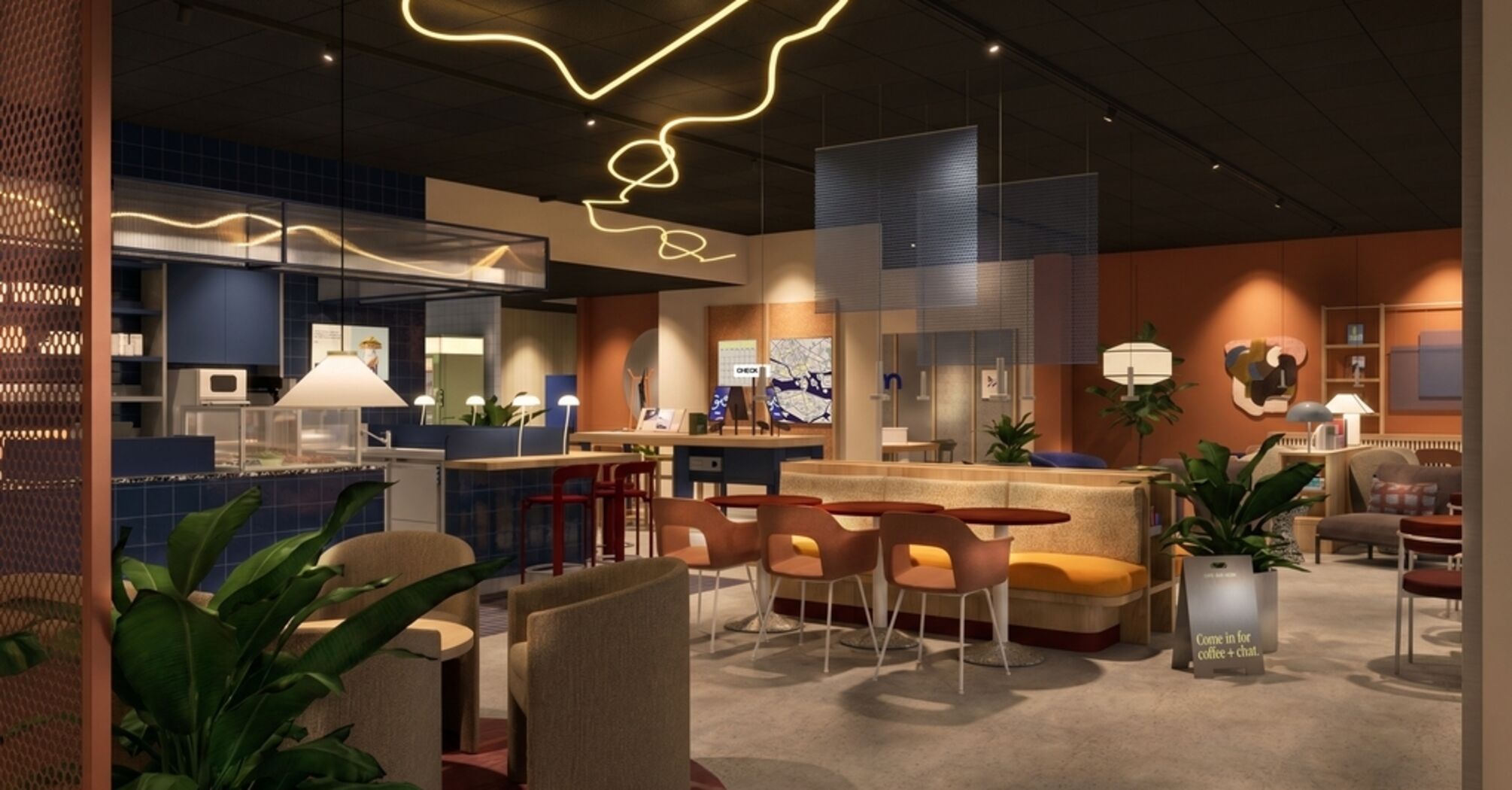 Interior rendering of the planned Scandic Go underground hotel in Stockholm
