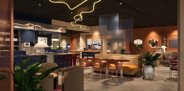 Interior rendering of the planned Scandic Go underground hotel in Stockholm