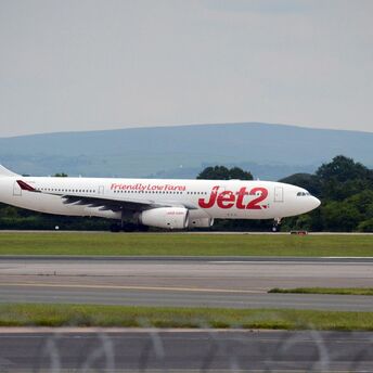 Jet2 aircraft on the runway at a UK airport