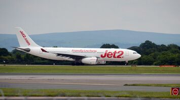 Jet2 aircraft on the runway at a UK airport